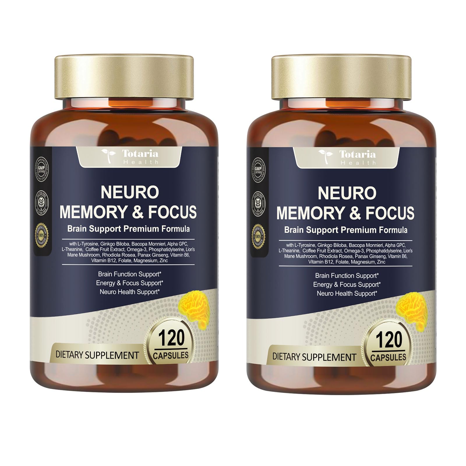 Totaria C-ognitive with Caffeine Pills, L-Tyrosine, Alpha GPC, Ginkgo Biloba, Bacopa Monnieri Brain Supplement for Memory and Focus, Brain Nootropic Support - Non-GMO, Gluten Free (2 Packs) TotariaAu supplements