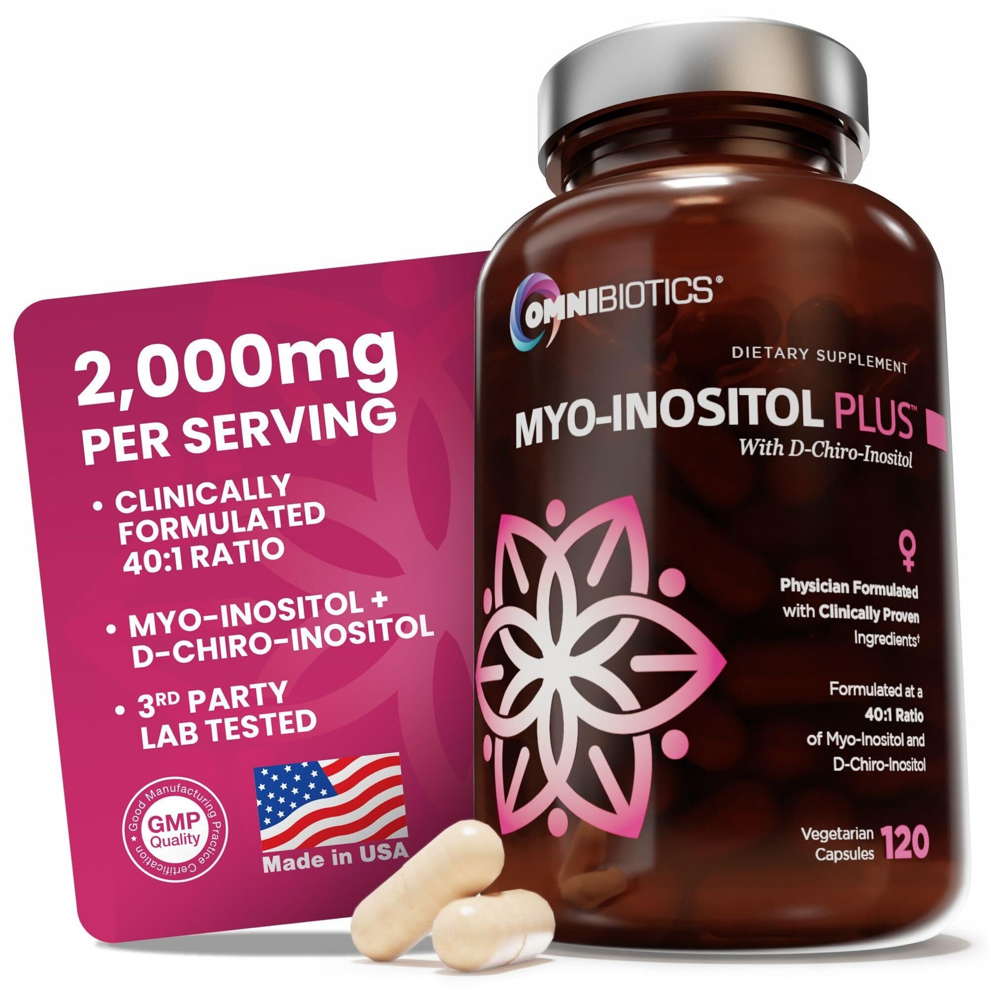 OmniBiotics Myo-Inositol & D-Chiro Inositol Supplement with 40:1 Ratio for Hormone Balance for Women - Women Supplement to Support Reproductive Health & Ovarian Function. Non-GMO - 120 Vegan Capsules OmniBioticsAu supplements