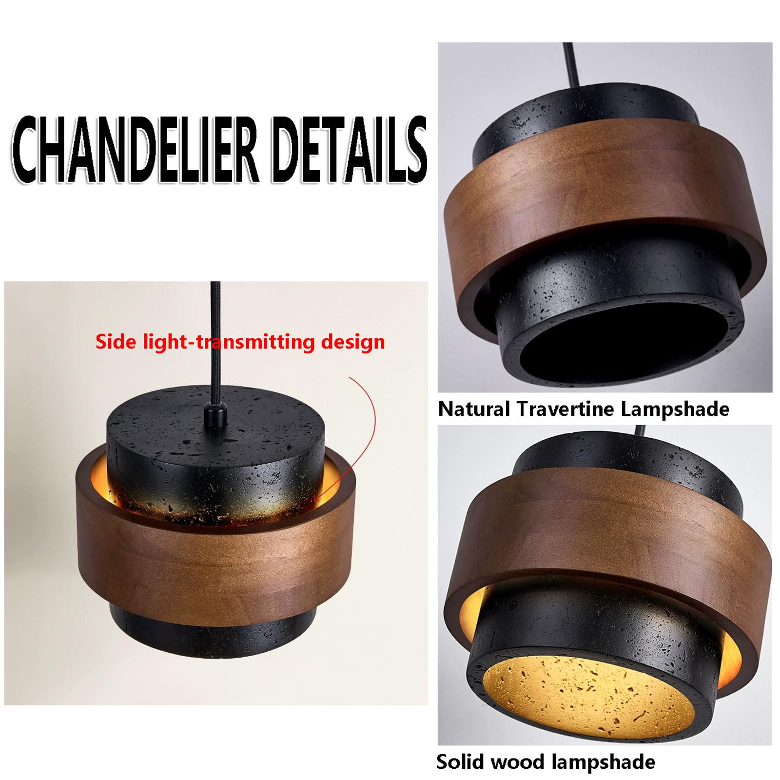 JIANGXMF Nordic Natural Travertine Pendant Light Wabi-sabi Stone Chandelier Retro Industry Hanging Ceiling Lamp for Bedroom Bedside Study Dining Table Lighting (Black) JIANGXMFAu supplements