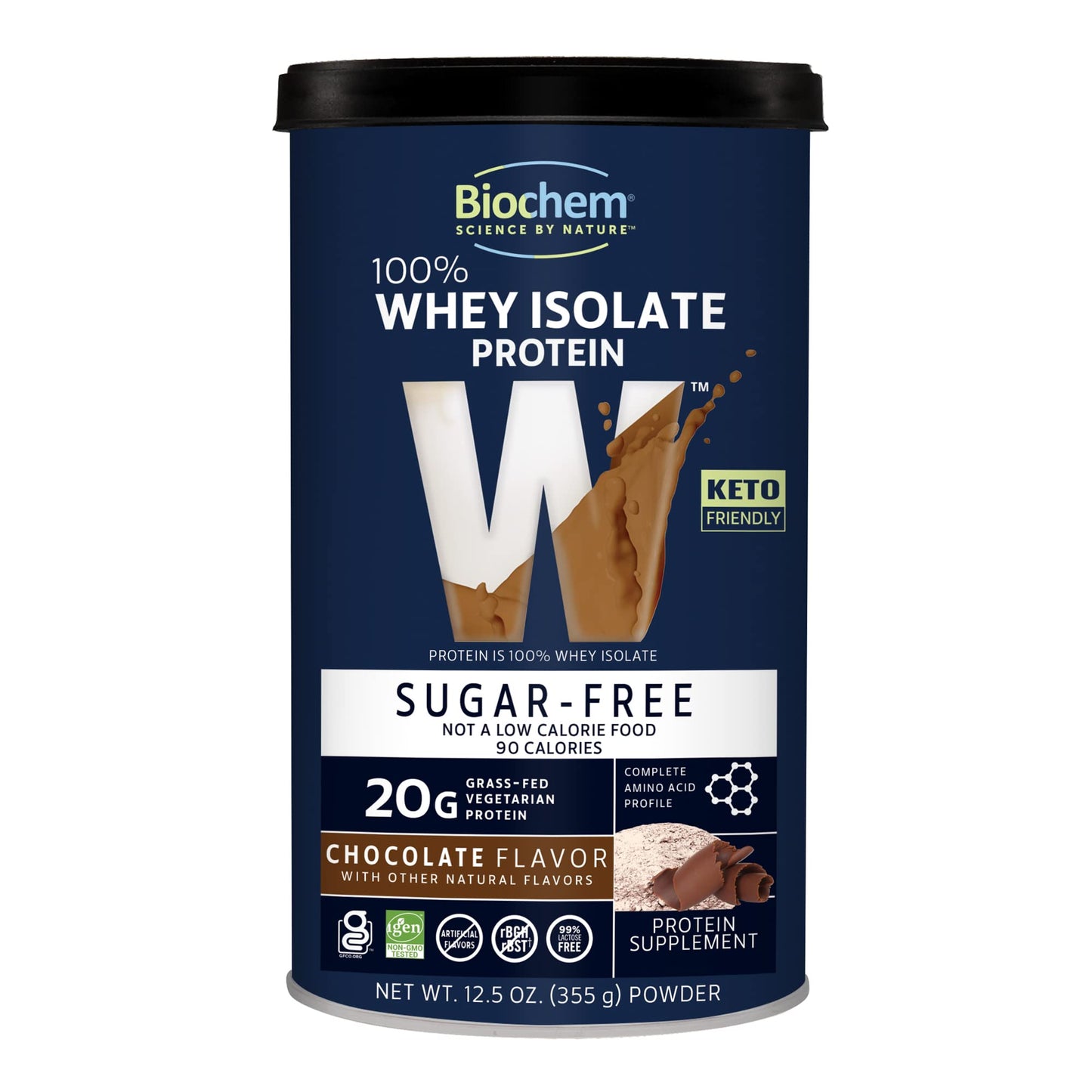 Biochem 100% Whey Sugar-Free Chocolate 20g, 12.5oz, Certified Vegetarian, Certified Glut BiochemUS supplements