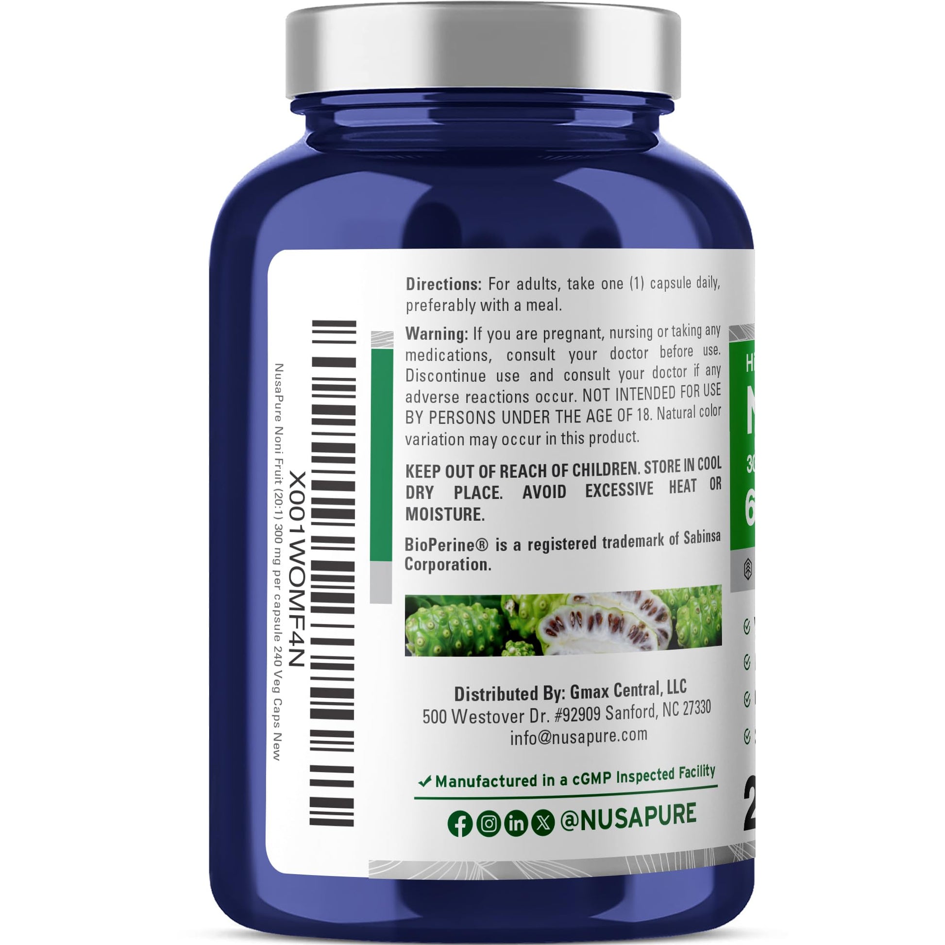 NusaPure Noni Fruit 20:1 Extract, 300 mg Equivalent to 6,000 mg 240 Capsules Suitable for Vegetarian/Vegan, Non-GMO NusaPureAu supplements