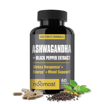 NooMost Organic Ashwagandha 400mg Capsules w/Black Pepper Extract as Vegan Ashwagandha Supplements for Anti Stress Relief, Natural Mood Support, Energy & Focus-60 Capsules NooMostAu supplements