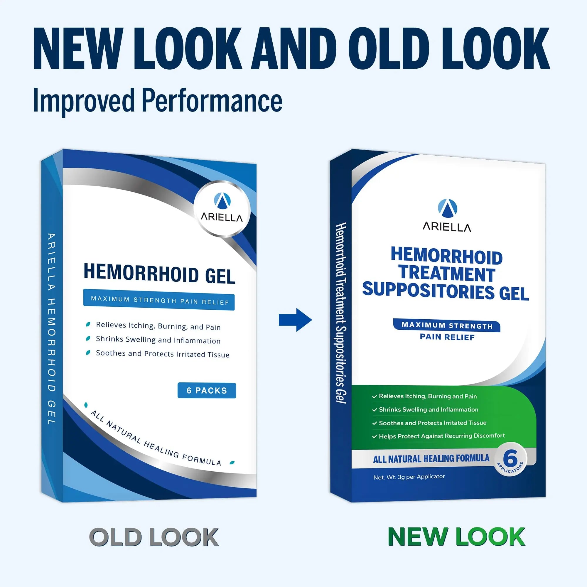 Ariella Hemorrhoid Treatment Suppository Gel: Natural & Herbal - Relieve Itching Burning Discomfort - Internal Relief - New Rounded Applicator - Nighttime Use (Pack of 6, Old) AriellaAu supplements