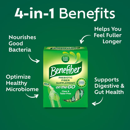Benefiber On The Go Prebiotic Fiber Supplement Powder for Digestive Health, Daily Fiber, Unflavored - 28 Sticks (3.92 Ounces) BenefiberUS supplements