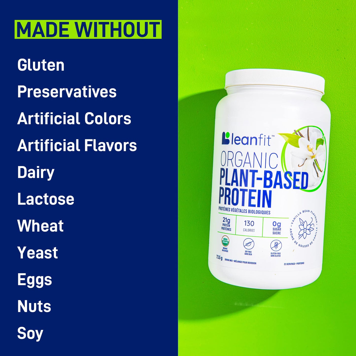 LeanFit Organic Plant-Based Protein, Natural Vanilla Flavor, 21g Vegan Protein, 19 Servings LeanFitUS supplements