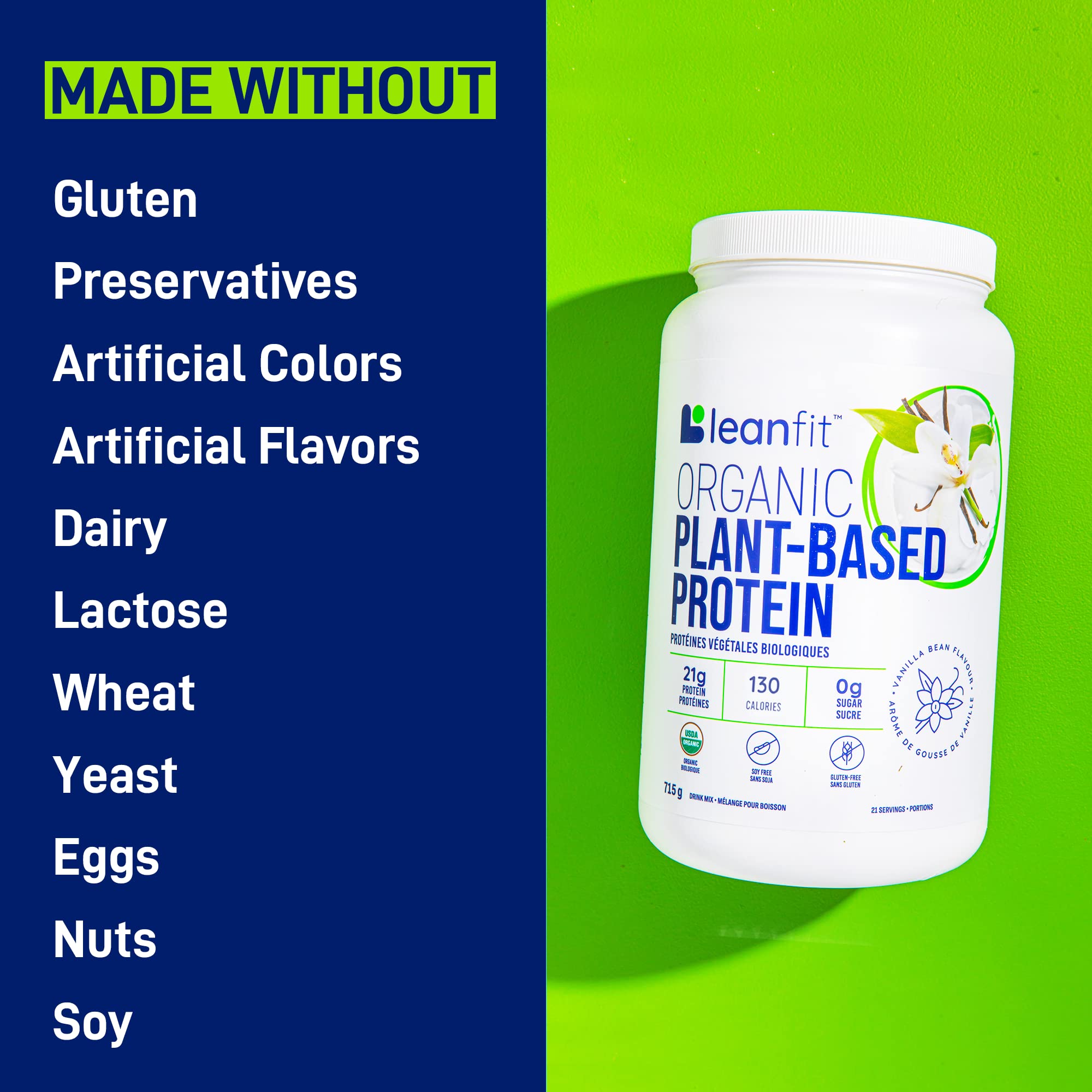 LeanFit Organic Plant-Based Protein, Natural Vanilla Flavor, 21g Vegan Protein, 19 Servings LeanFitUS supplements