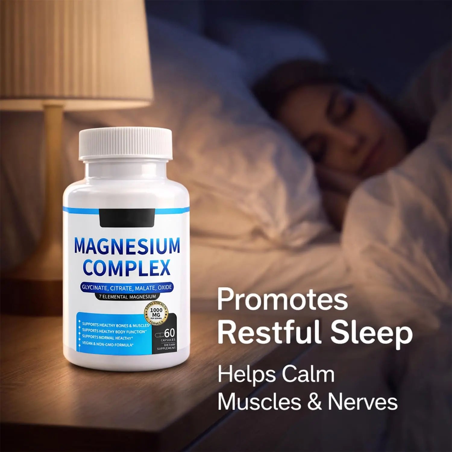 Magnesium Complex for Women & Men 1000mg — 7-in-1 Magnesium (Glycinate, Citrate & Malate) for Sleep Support, Stress Relief, Muscle Recovery — Vegan, 60 Capsules ElixAidnz supplements