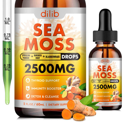 Sea Moss Liquid Drops: Organic Irish Sea Moss 2500mg with Turmeric, Bladderwrack dilibUS supplements