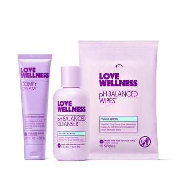 Love Wellness Skincare for Down There Bundle | Gentle pH Balancing Cleanser, Moisturizing Comfy Cream & Refreshing Wipes | Feminine Care for pH Balance, Dry & Sensitive Vulva | Fragrance-Free Love WellnessUS supplements