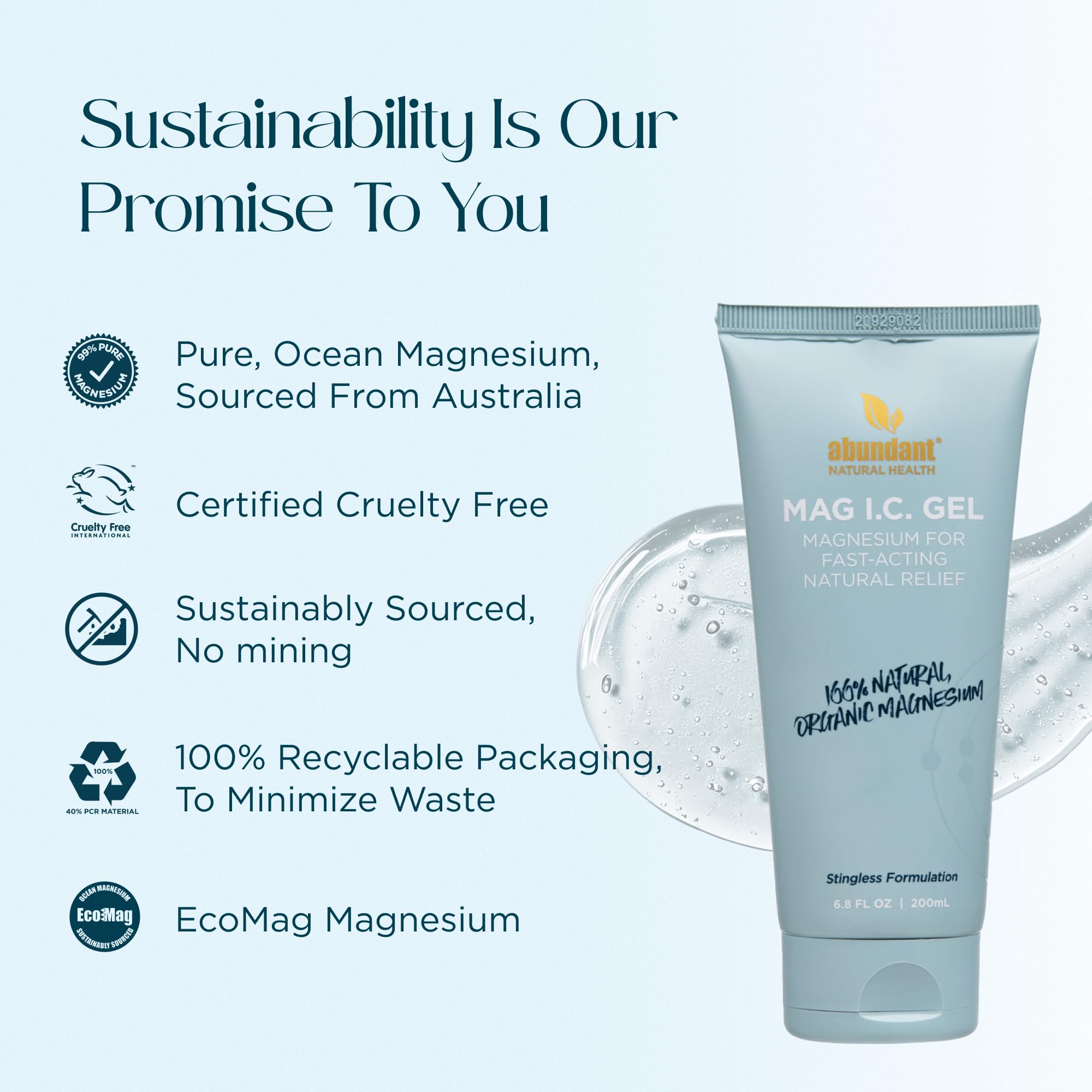 Abundant Natural Health MAG I.C. Magnesium Gel with Cucumber Stem Cells - Fast Muscle Relief, Soothing, Stingless, Safe for Sensitive Skin, Fragrance-Free, 200mL Abundant Natural HealthAu supplements