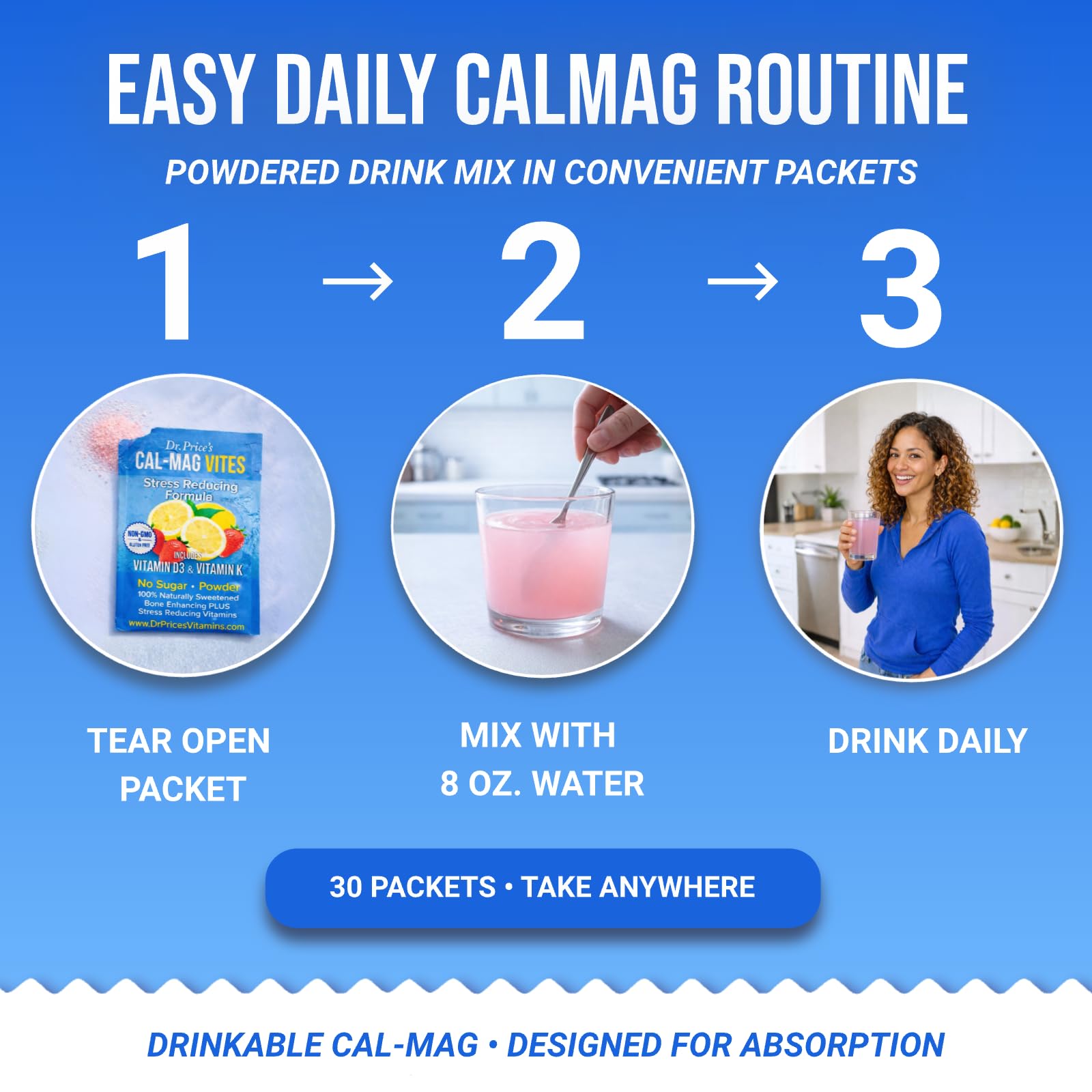 Dr. Price’s Cal-Mag Vites – Strawberry Lemon, 30 Packs | Calcium Magnesium Powder Packets + Vitamin D3, K & Boron | Calming Bone & Muscle Support for Kids & Adults | Doctor-Formulated, Made in USA Dr. Price's VitaminsAu supplements
