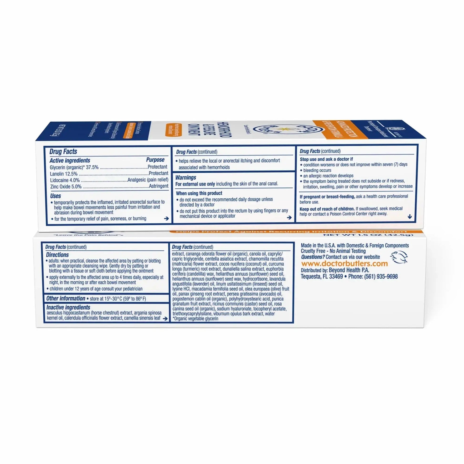 Doctor Butler's Advanced Hemorrhoid & Fissure Ointment – Lidocaine Hemorrhoid Treatment and Fissure Treatment Extra Strength Formula, Heals and Provides Fast Pain and Itch Relief* (1.5 oz.) Doctor Butler'sAu supplements