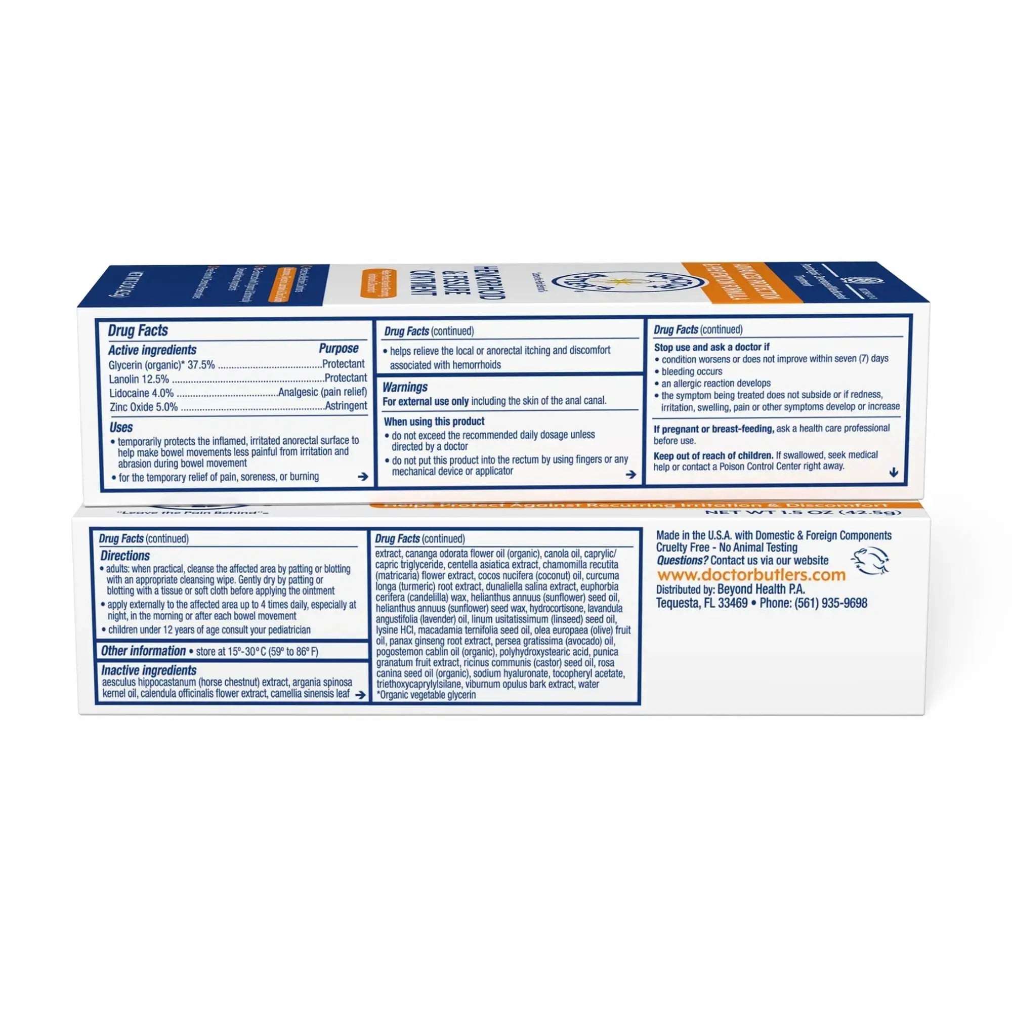 Doctor Butler's Advanced Hemorrhoid & Fissure Ointment – Lidocaine Hemorrhoid Treatment and Fissure Treatment Extra Strength Formula, Heals and Provides Fast Pain and Itch Relief* (1.5 oz.) Doctor Butler'sAu supplements