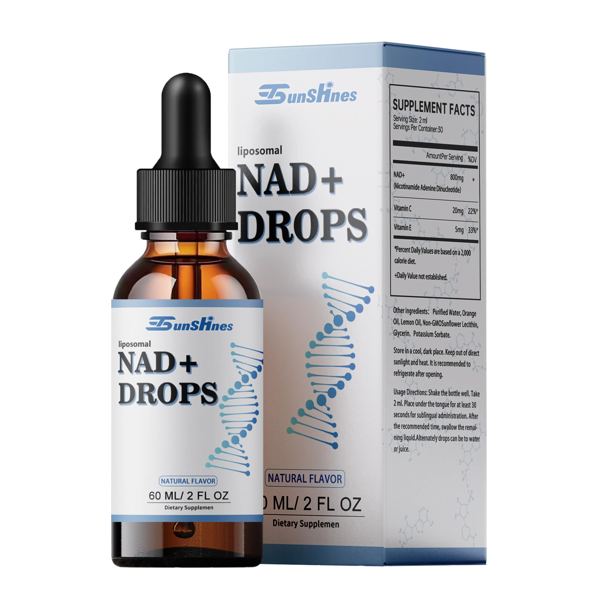 tsunshnes Liposomal NAD+800mg, NAD+ Supplement Drops - NMN or Nicotinamide Riboside Alternative, Healthy Aging Energy Metabolism and Vitality, NAD Liquid Supplement for Maximum Absorption tsunshnesAu supplements