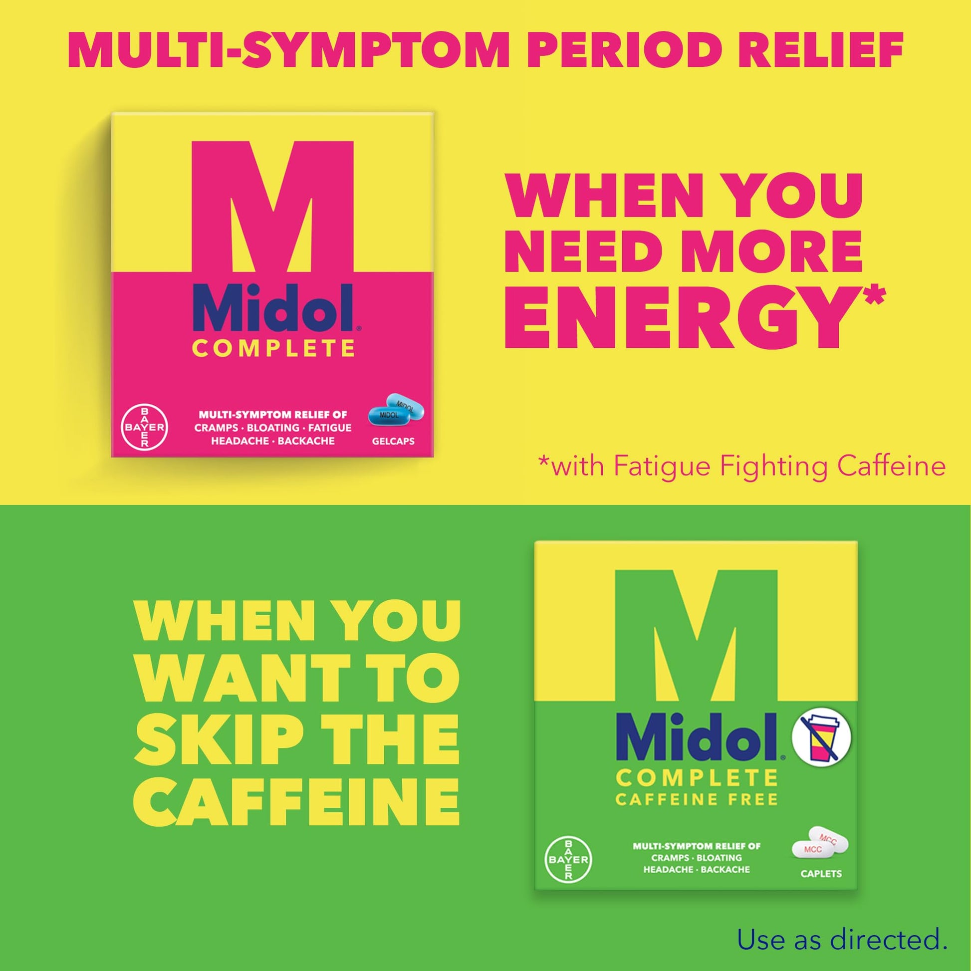 Midol Complete Caffeine Free Caplets 24ct: Midol Complete Caffeine Free Menstrual Pain Relief Caplets with Acetaminophen, Provides Headache Relief and Period Cramps Relief, 24 Count MidolAu supplements