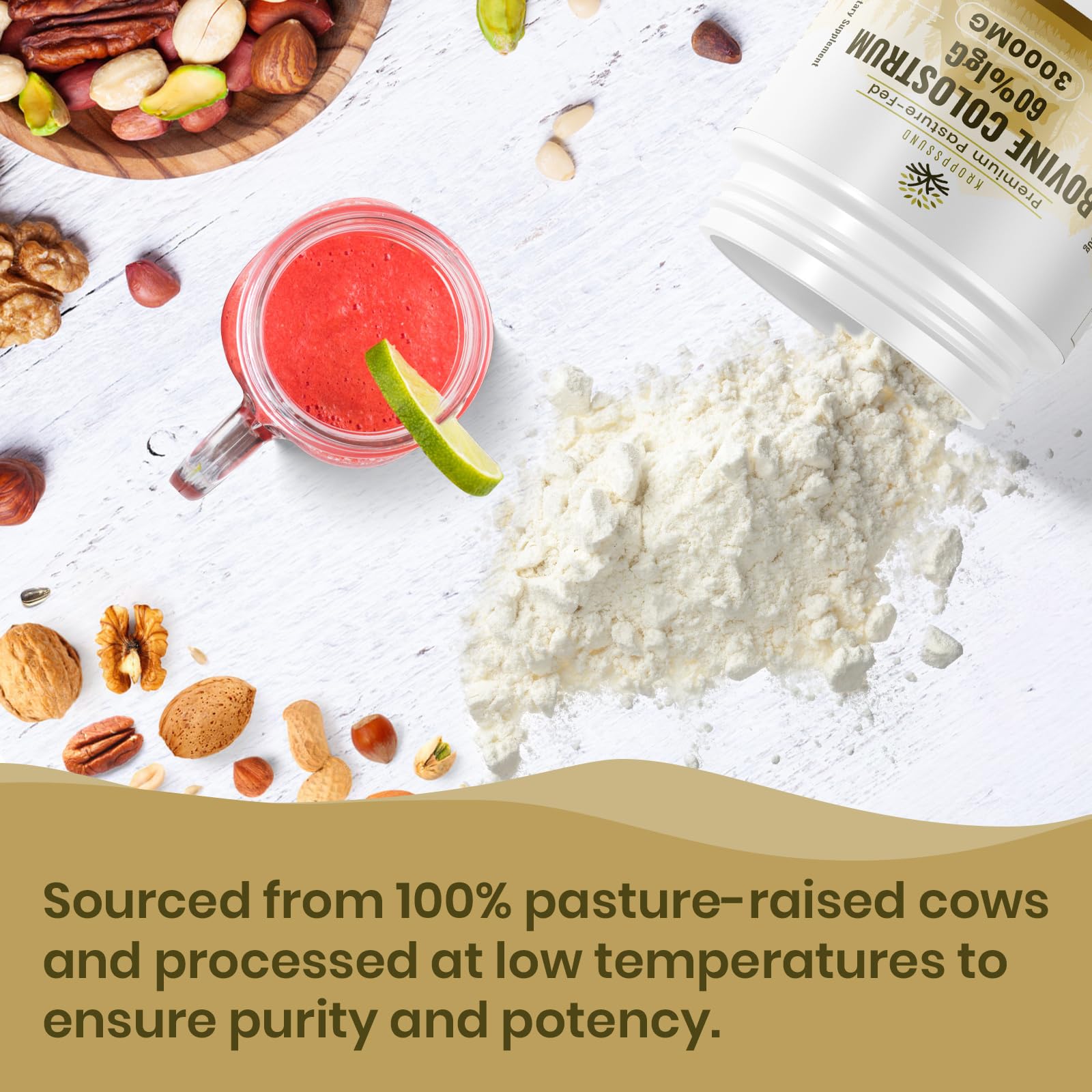 Kroppssund Bovine Colostrum Powder Supplement 3000 mg - Extra High 60% IgG Bovine Colostrum - Gut, Bone, Exercise, Immune - 50 Servings (1 Bottle) KroppssundAu supplements