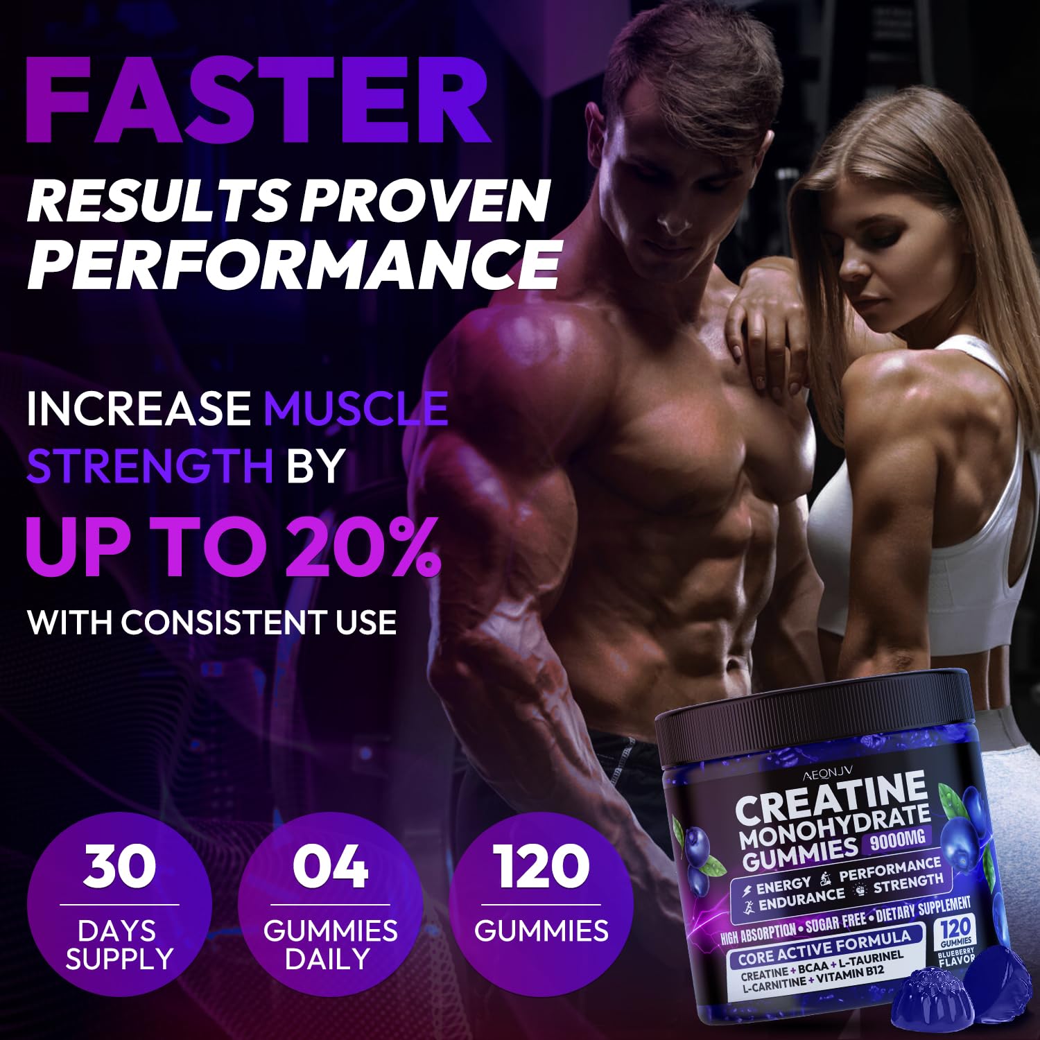 AEQNJV Creatine Gummies Monohydrate Complex for Men & Women, 9000MG Creatine Pre-Workout Supplement Enhance Muscle Strength Recovery Cognitive Health & Memory, 120 Gummies Sugar Free Vegan Non-GMO AEQNJVAu supplements
