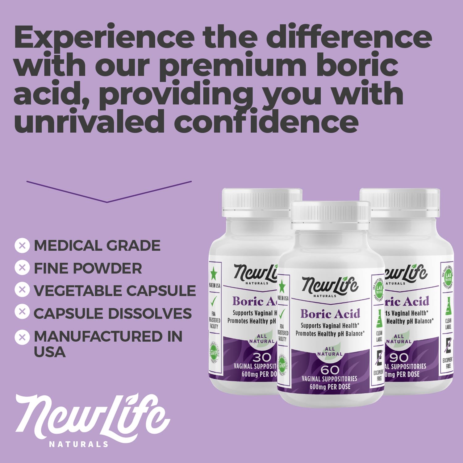 NewLife Naturals - Boric Acid Suppositories for Women pH Balance Pills - 600mg - Feminine Care NewLife NaturalsAu supplements