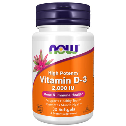 NOW Supplements, Vitamin D-3 2,000 IU, High Potency, Structural Support*, 30 Softgels NOWUS supplements