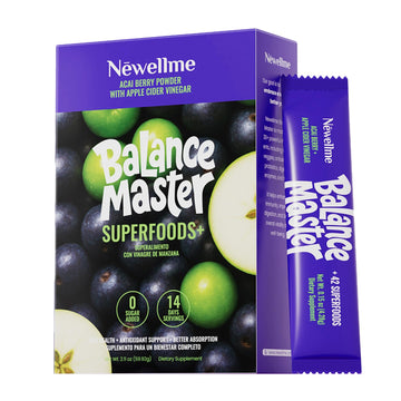 NEWELLME Balance Master Acai Apple Cider Vinegar Powder, Healthy Blood Sugar Support, Probiotics & Digestive Enzymes for Metabolic Support, Vegan Non-GMO, 14 Servings NEWELLMEAu supplements