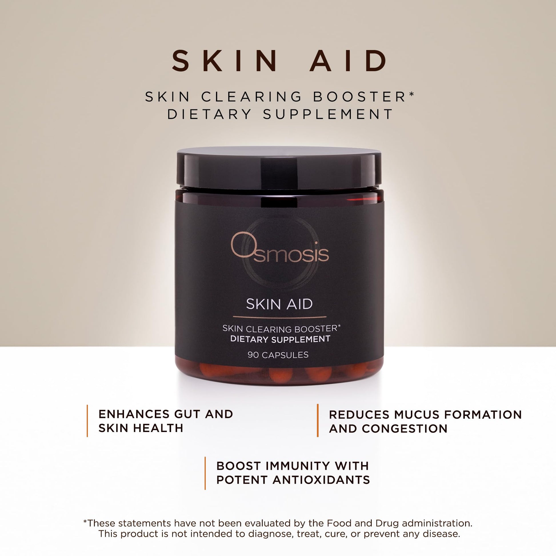 OSMOSIS Skin Aid Daily Supplement, Microbiome and Immunity Support, Vitamin A, for Acne and Blemish Prone Skin, 90 Count OSMOSISAu supplements