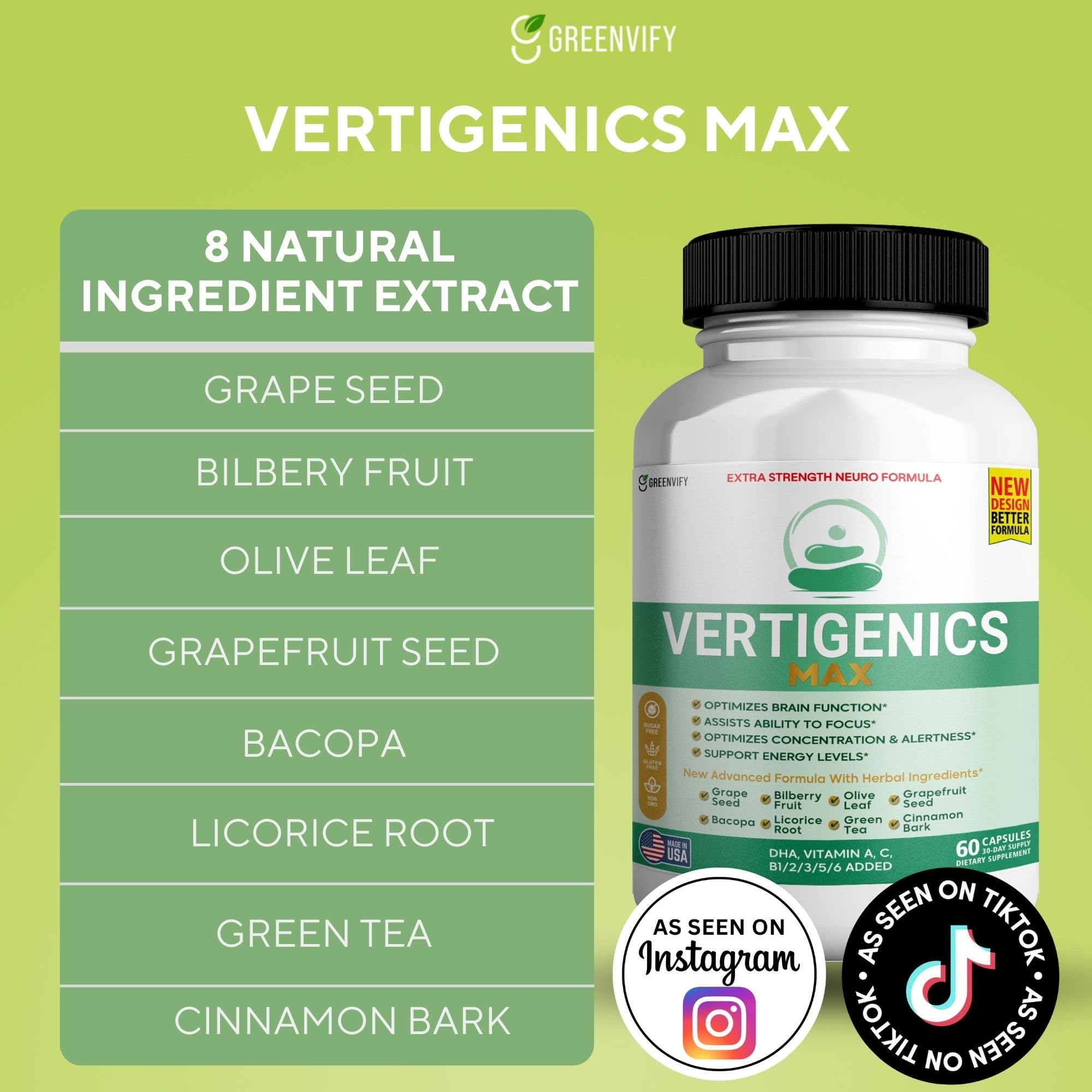 Vertigenics Max – Brain & Focus Support Supplement – Extra Strength Neuro Formula with Vitamins, Minerals & Herbal Blend – Supports Clarity, Alertness & Energy – 60 Capsules (1) VertigenicsAu supplements