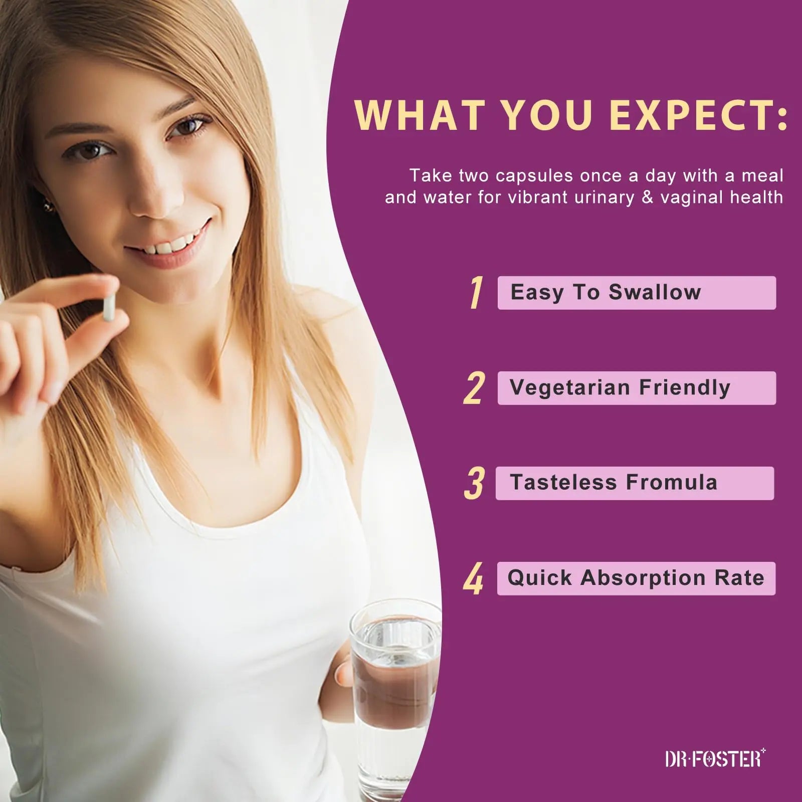 DRFOSTER Urinary Tract Health for Women, Vaginal Probiotics for Women pH Balance with D-Mannose, Cranberry, Probiotics and Prebiotics for Digestive Helath 90 Veggie Capsules DRFOSTERAu supplements