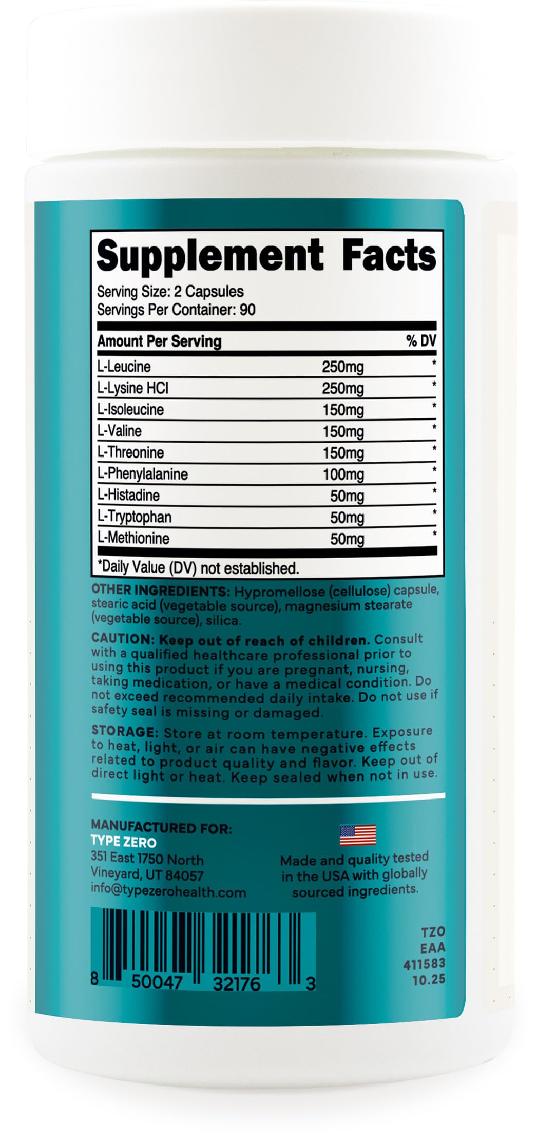 Type Zero Clean EAA Capsules (1,200mg per Serving), Essential Amino Acids Supplement with 9 EAAs, 180 Capsules, 90 Servings Type ZeroUS supplements