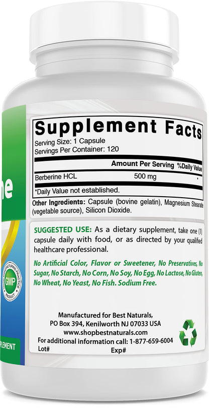Best Naturals Berberine 500mg 120 Capsules - Supports Immune Function, Cardiovascular Best NaturalsUS supplements