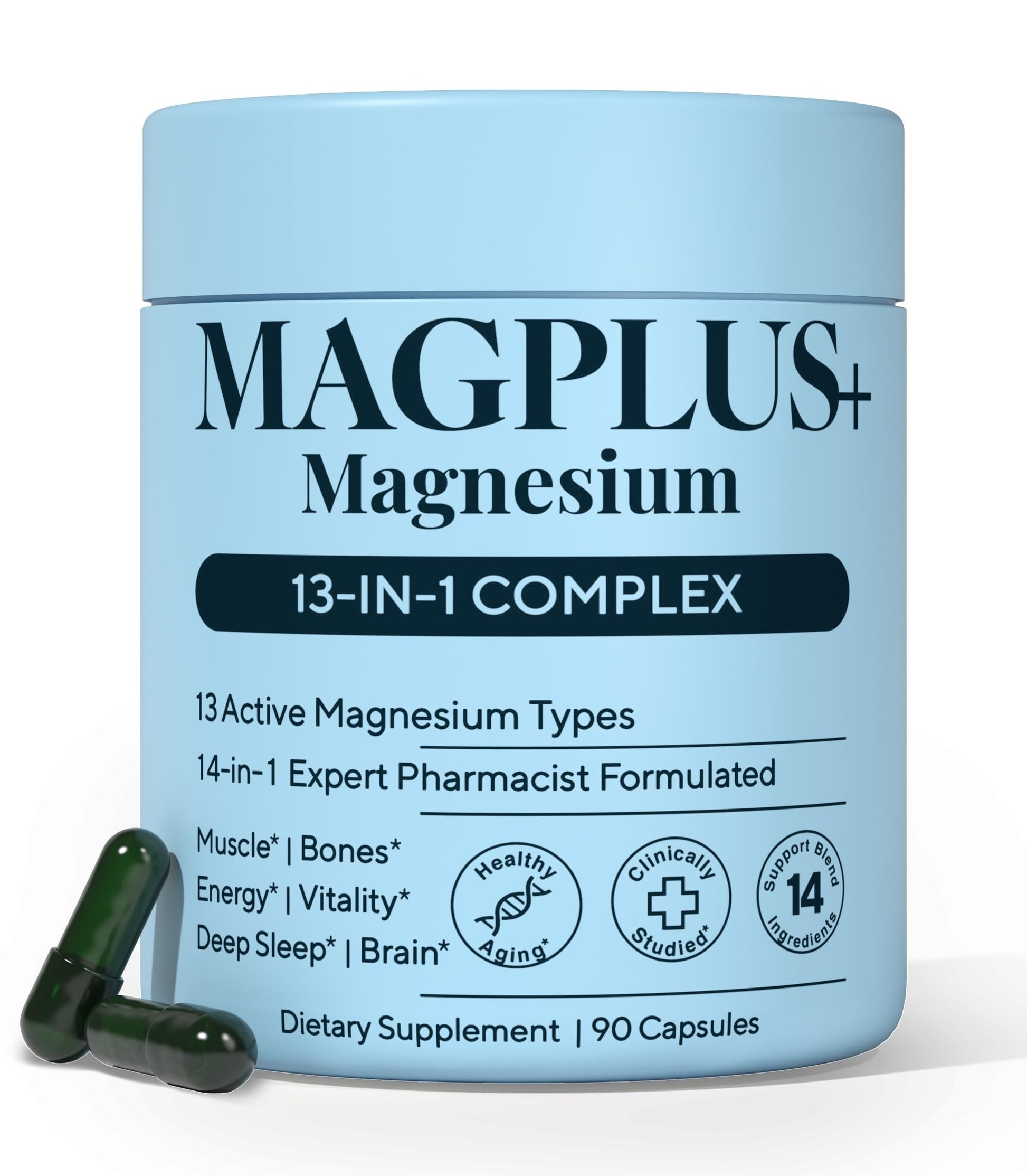 Magnesium Complex for Women & Men, 1000mg – MAGPLUS+ 13-in-1 Advanced Liposomal Ultra Formula – Glycinate, L-Threonate & Triple Magnesium Blend – Brain, Memory & Deep Sleep – 90 Capsules Plus+UltraAu supplements
