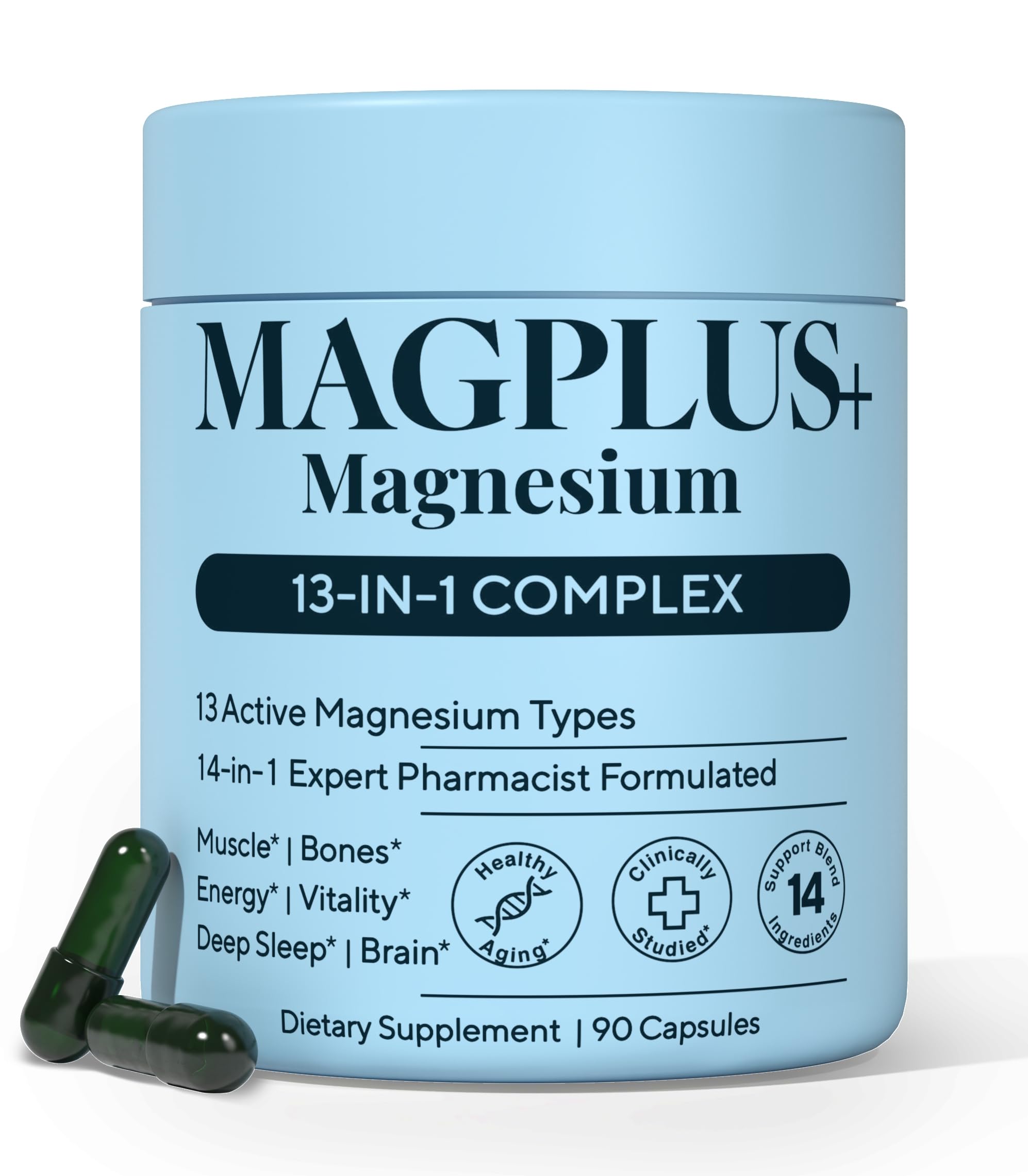 Magnesium Complex for Women & Men, 1000mg – MAGPLUS+ 13-in-1 Advanced Liposomal Ultra Formula – Glycinate, L-Threonate & Triple Magnesium Blend – Brain, Memory & Deep Sleep – 90 Capsules Plus+UltraAu supplements