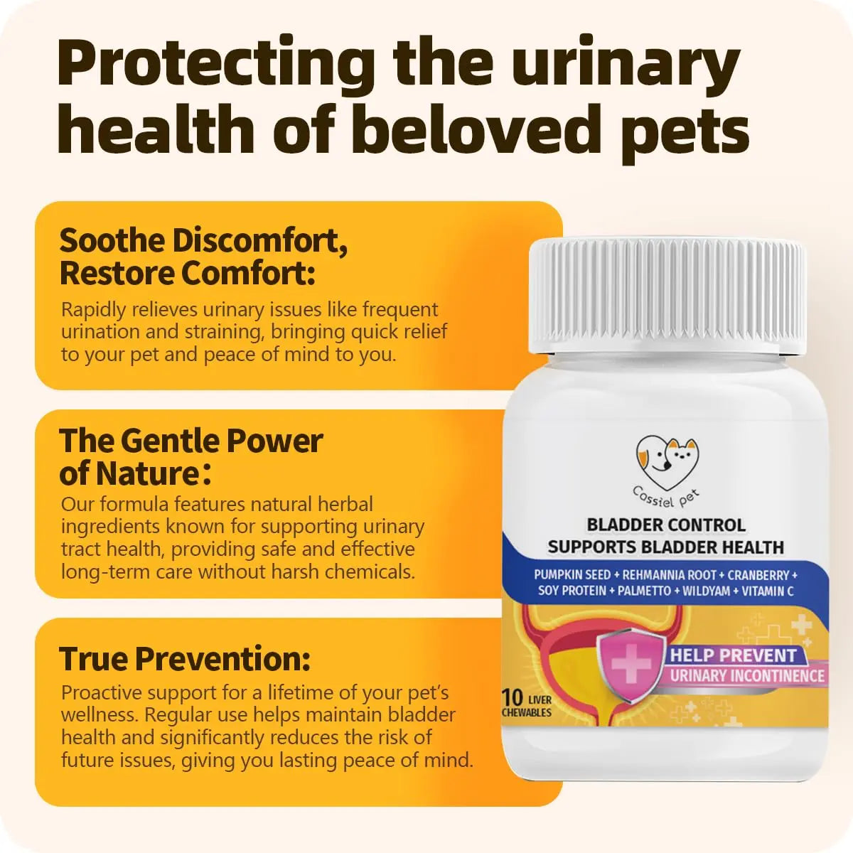 Cassiel Pet Bladder Supports Chews for Urinary Tract Health, Infection Treatments, Bladder Health, Dog UTI, Bladder Stones, Incontinence Support, Urinary Pain Relief for Cat & Dog 10 Chews (1 Bottle) Cassiel petAu supplements