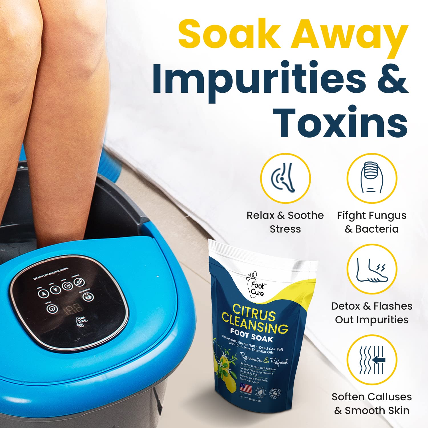 Citrus Detox Foot Soak With Epsom Salts - for Foot Callus, Immune Boost, Damaged Toenail FOOT CUREUS supplements