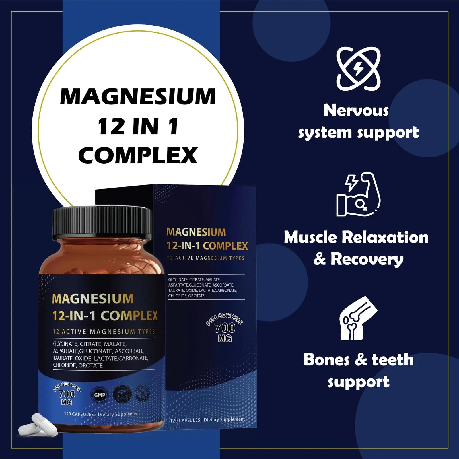Puravita Magnesium Complex 700mg 12 in 1 Magnesium Supplement with Glycinate, Citrate, Malate & More | Easy Absorption, Energy Support, Vegan & Non-GMO | 120 Capsules (1pc) YPRYPRnz supplements