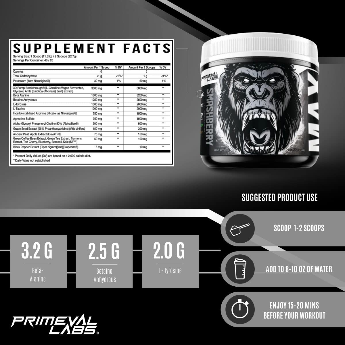 Primeval Labs ApeSh*t Max Pump Premium Pre-Workout | Muscle Pump & Vascularity Primeval LabsUS supplements