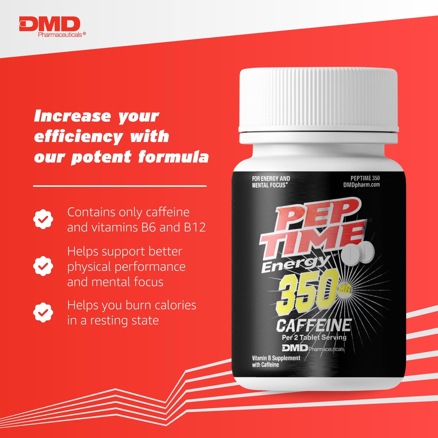 PEPTIME Energy Tablets, Vitamin B6 and B12 Caffeine Pills, 350 mg Caffein PEPTIME EnergyUS supplements
