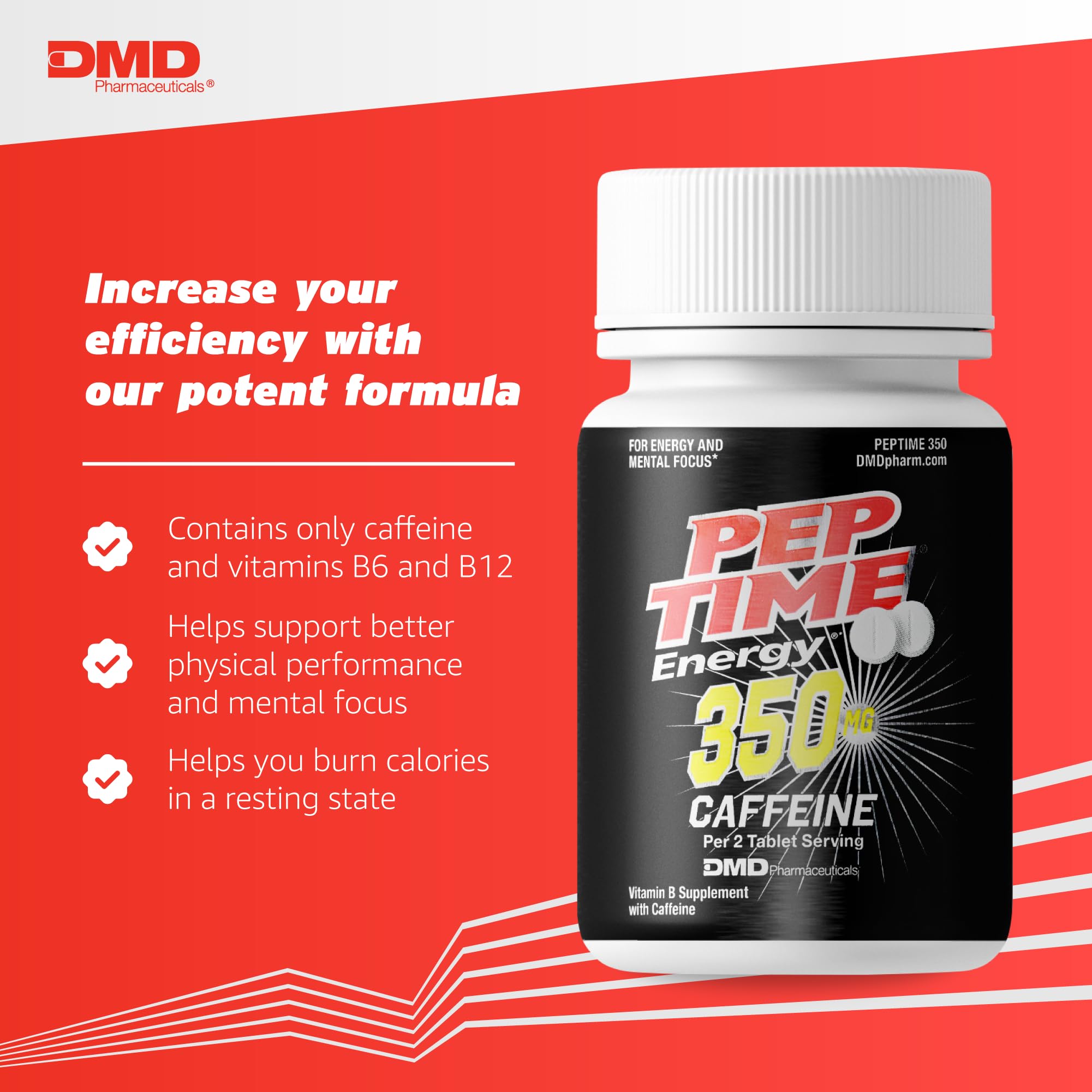 PEPTIME Energy Tablets, Vitamin B6 and B12 Caffeine Pills, 350 mg Caffein PEPTIME EnergyUS supplements