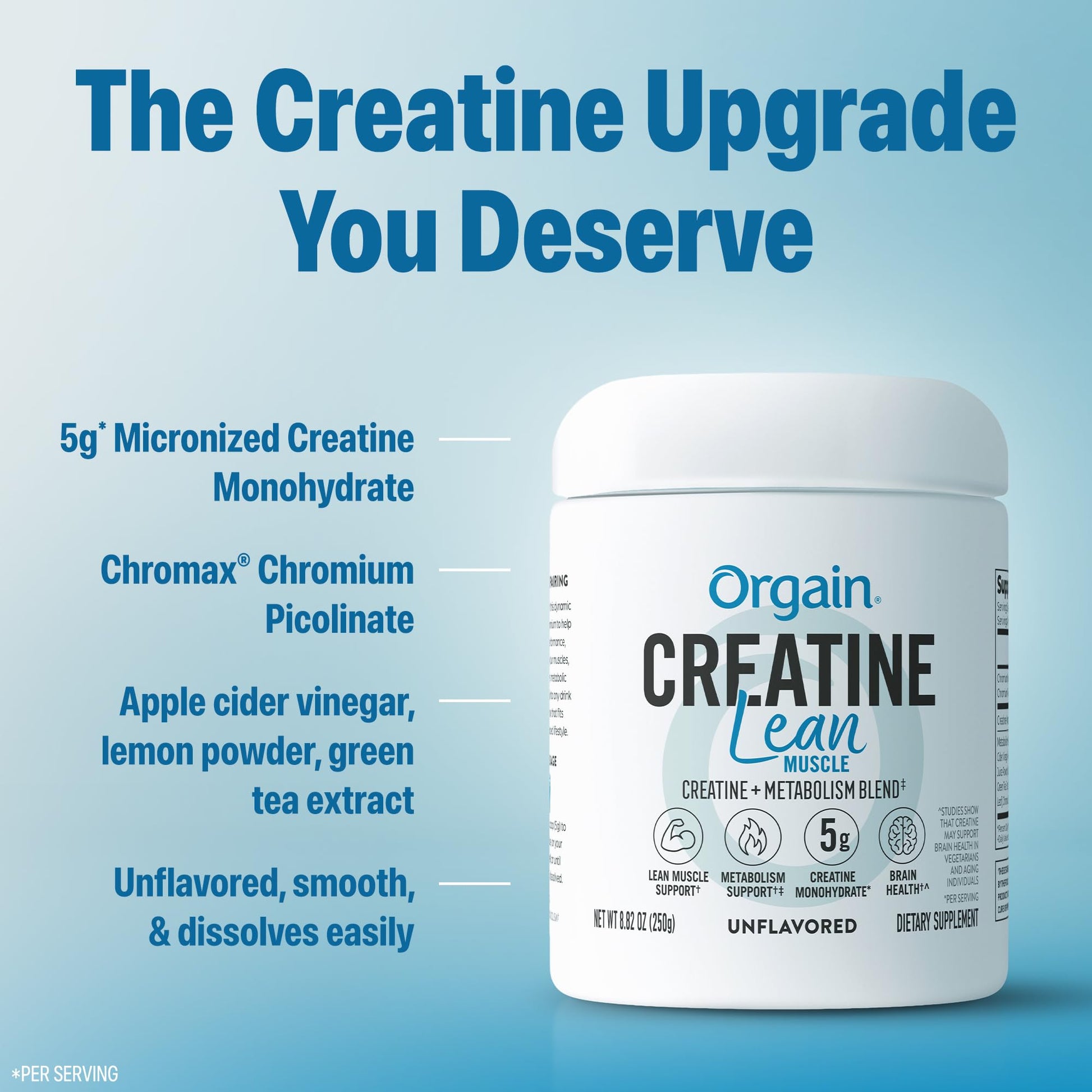 Orgain Micronized Creatine Monohydrate Lean Muscle Powder with Metabolism Blend, Unflavored, 50 Servings, Supports Muscle Strength and Brain Health, No Dairy or Soy, Gluten Free, Vegan OrgainAu supplements
