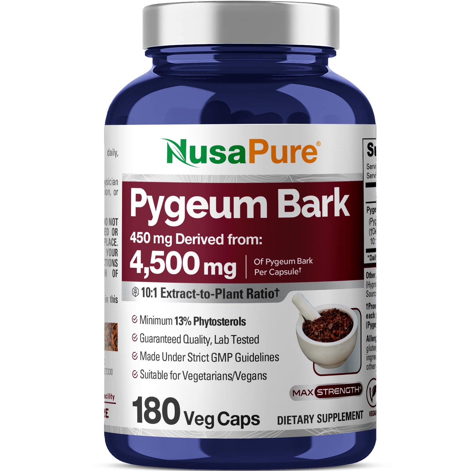 NusaPure Pygeum Bark 10:1 Extract, 450 mg Equivalent to 4,500mg 180 Veggie Caps (Non-GMO, Vegan) NusaPureAu supplements