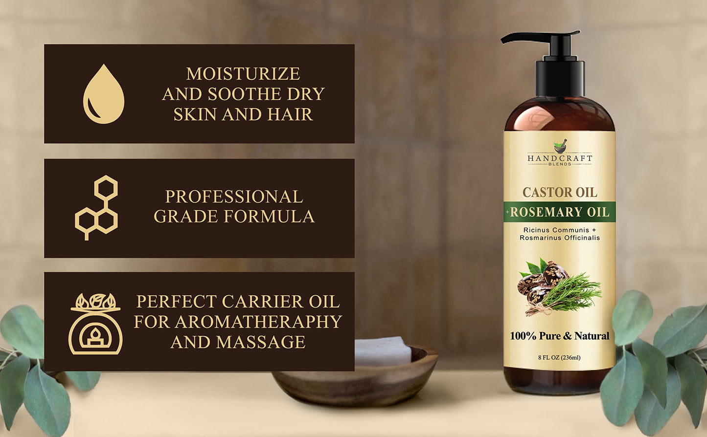 Handcraft Blends Castor Oil with Rosemary Oil for Hair Growth, Eyelashes, Eyebrows Handcraft BlendsUS supplements