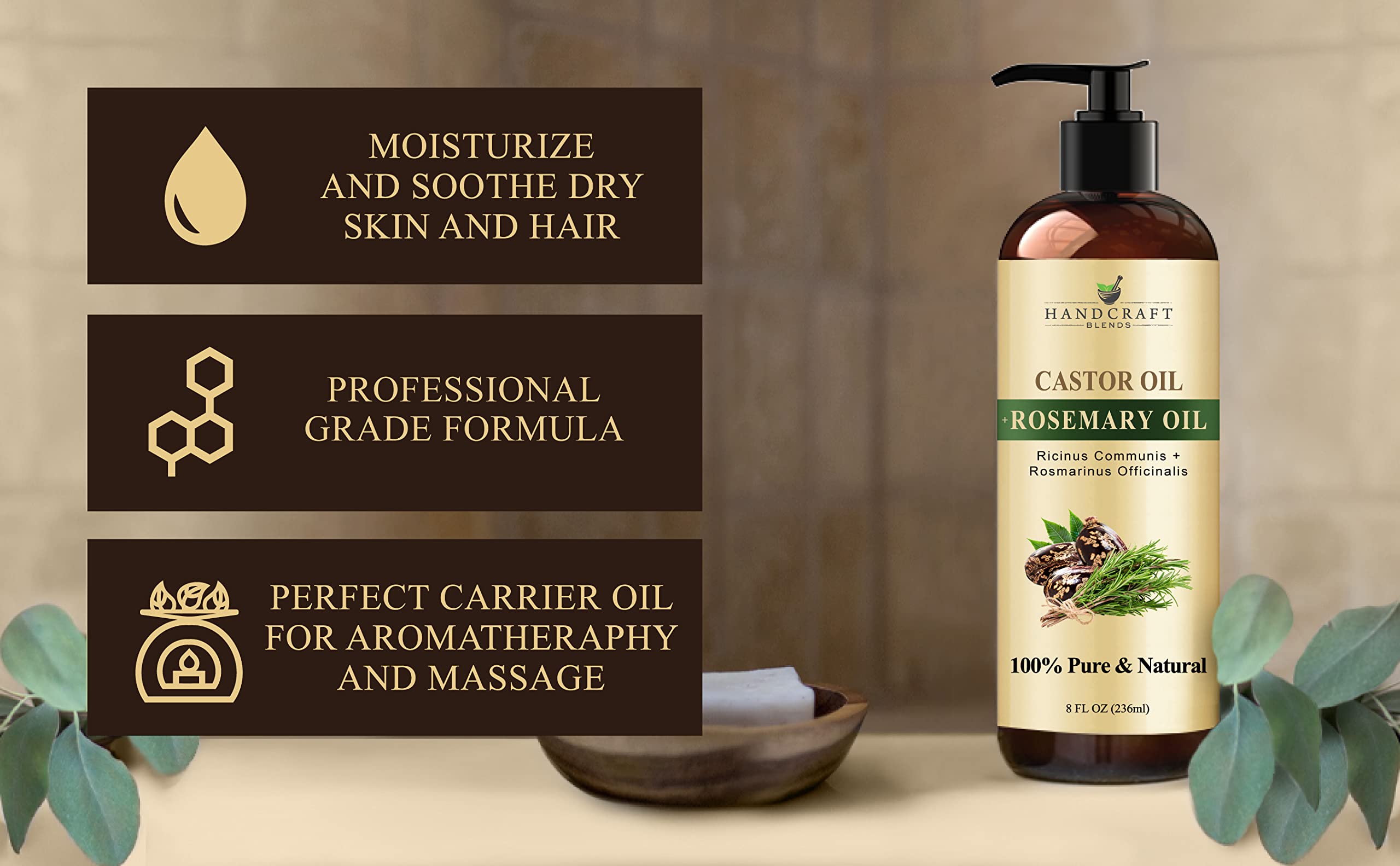 Handcraft Blends Castor Oil with Rosemary Oil for Hair Growth, Eyelashes, Eyebrows Handcraft BlendsAu supplements
