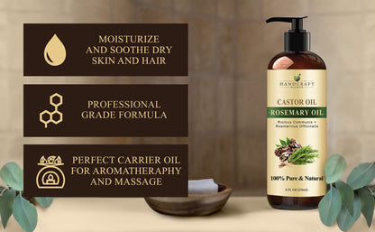 Handcraft Blends Castor Oil with Rosemary Oil for Hair Growth, Eyelashes, Eyebrows Handcraft BlendsUS supplements