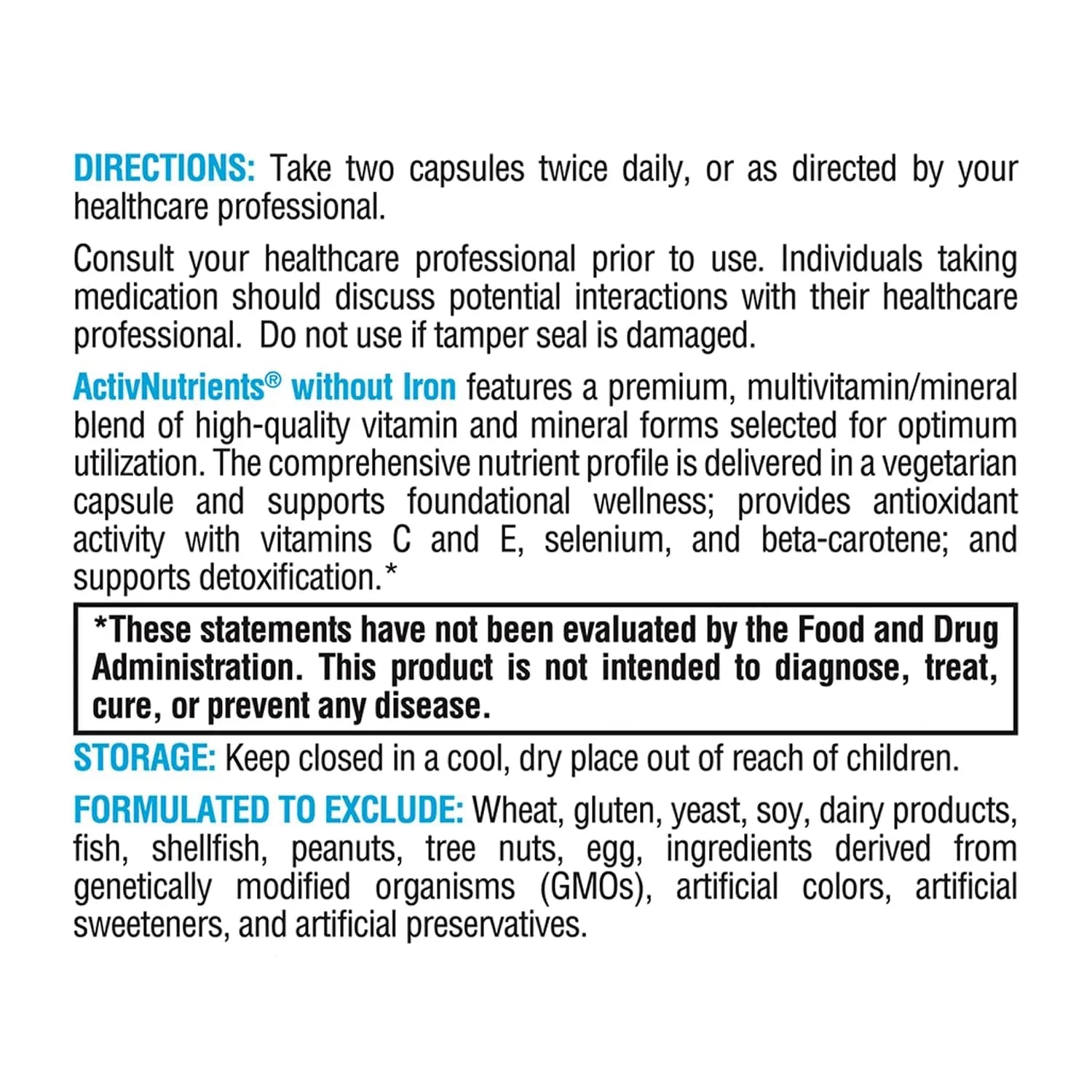 XYMOGEN ActivNutrients Without Iron - Multivitamin Multimineral for Wellness, Immune, Energy and Mood Support XYMOGENAu supplements