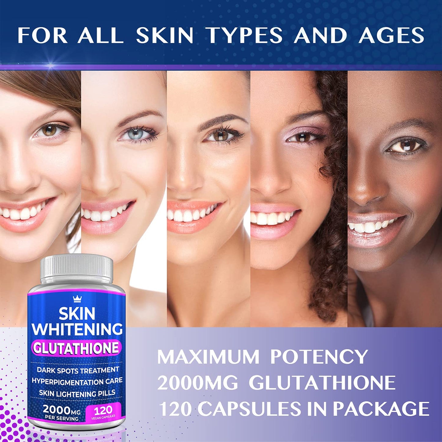 Glutathione Whitening Pills - 120 Capsules 2000mg Glutathione - Effective Skin Lightening NORTHERN CROWN COSMETICSUS supplements