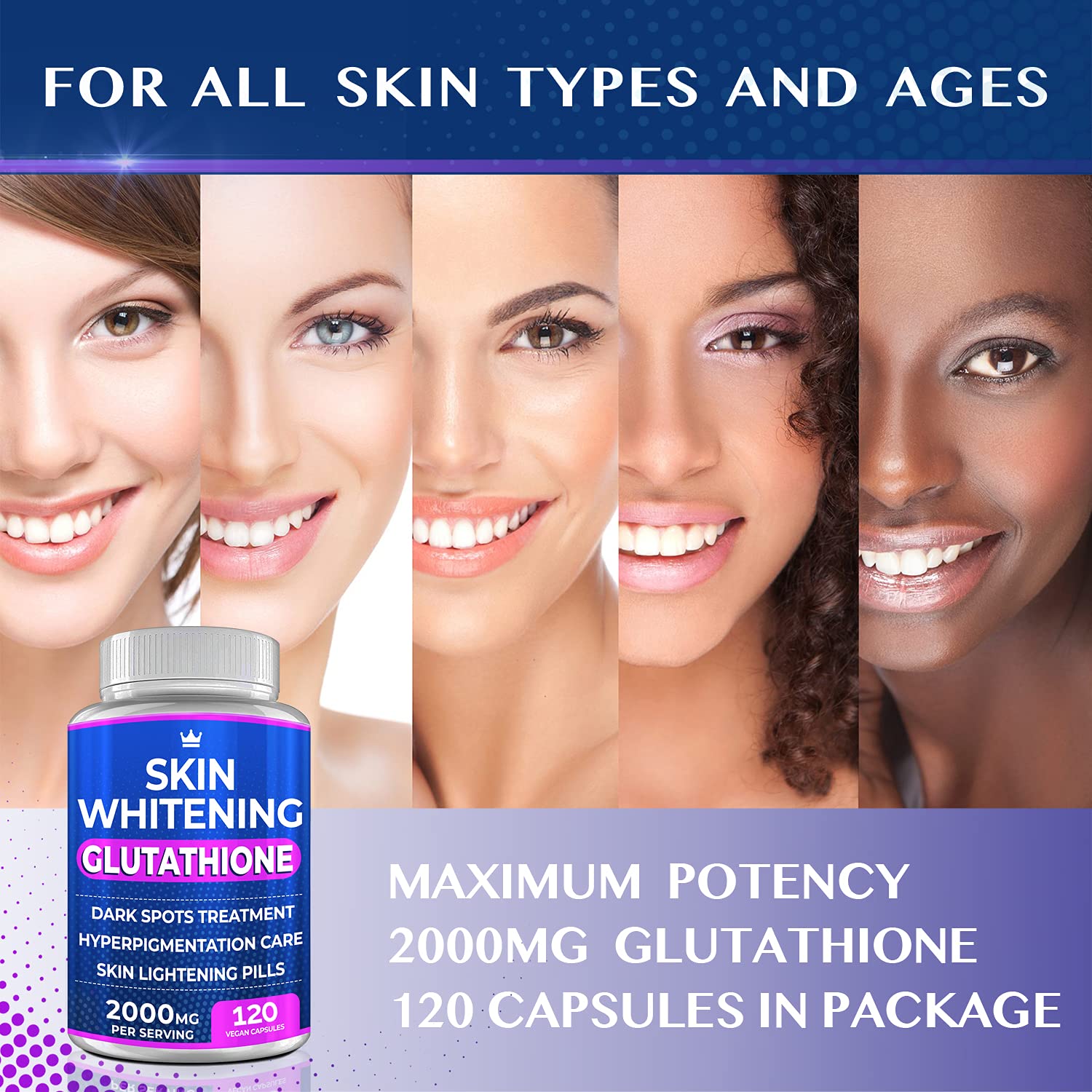 Glutathione Whitening Pills - 120 Capsules 2000mg Glutathione - Effective Skin Lightening NORTHERN CROWN COSMETICSUS supplements