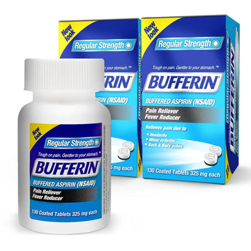 Bufferin Aspirin 325mg, Pain Reliever & Fever Reducer, with 3 Buffering Agents Relieves 7 Types of Pain: Headaches, Back Ache, Arthritis, Muscle Aches & More, for Adults, 130 Coated Tablets, 2-Pack BufferinAu supplements