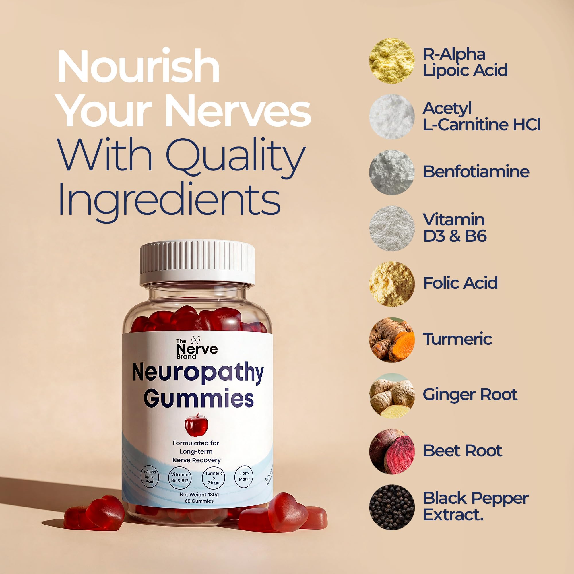 The Nerve Brand Neuropathy Support Gummies, 600 mg R Alpha Lipoic Acid Gummies with B1 B6 B12 and Lion’s Mane, Sugar Free Daily Nerve Health Supplement, 30 Day Supply The Nerve BrandAu supplements
