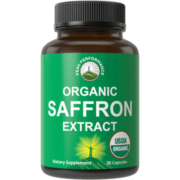 Saffron Supplements - USDA Organic Saffron Extract Capsules for Women, Men, and Kids. with Organic Prebiotic Fiber Instead of Filler. Pure and Natural for Mood, Brain, Focus, Cravings, PMS Peak PerformanceAu supplements