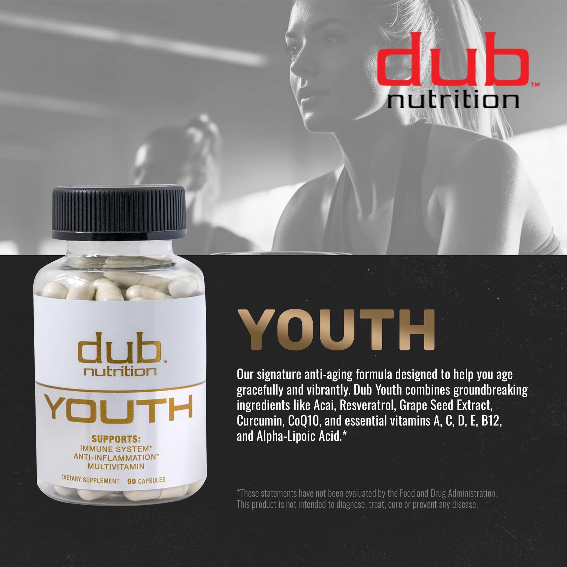 Dub Nutrition Youth - Formula with Acai, Resveratrol, Curcumin, Vitamins A, C, D, E, B12, and CoQ10 - Supports Immunity and Mobility - 90 Capsules Dub NutritionAu supplements