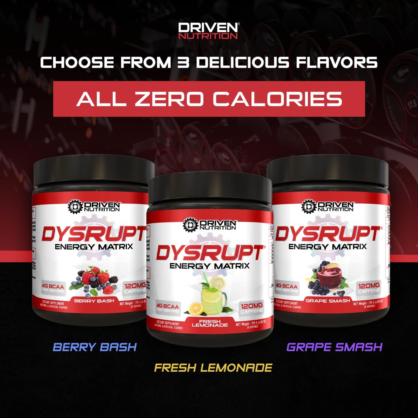 Driven Nutrition DYSRUPT: BCAA + Caffeine with Electrolytes: Sugar & Gluten Free Supplement Driven NutritionUS supplements